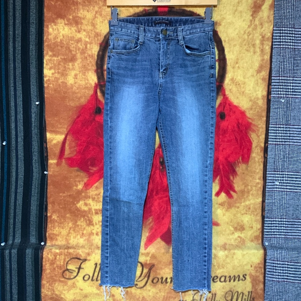 BILLIE JEAN DENIM DEPT-women’s blue super skinny crop BLACK DENIM EDITION jeans